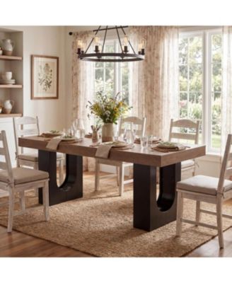 78.7" Rectangular Dining Table for 6-8 People, Modern Farmhouse Kitchen and Dining Room Table with Sculptural Pedestal Base