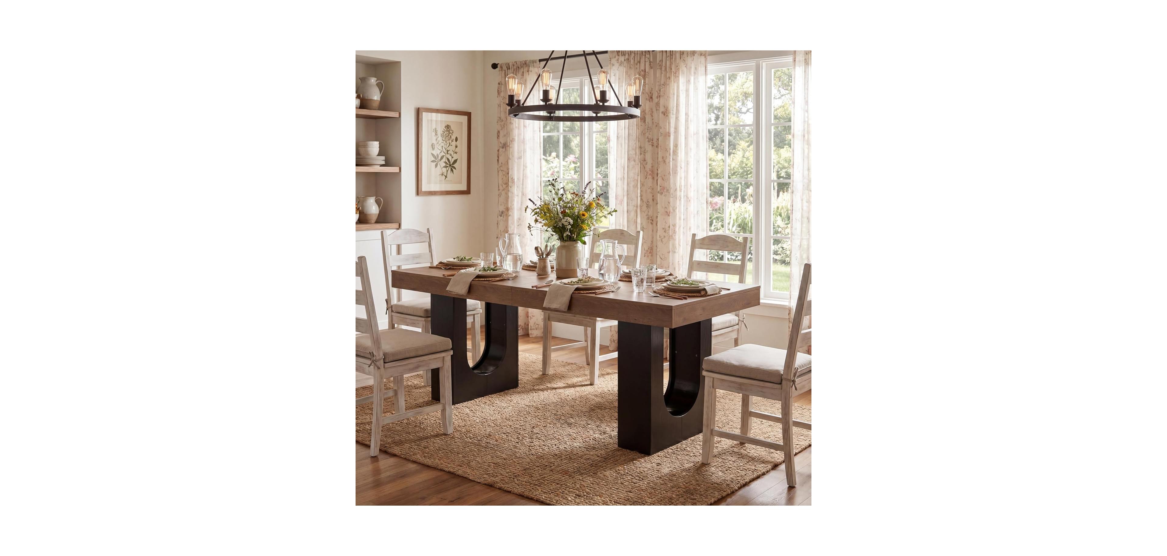 Tribesigns 78.7" Rectangular Dining Table for 6-8 People, Modern Farmhouse Kitchen and Dining Room Table with Sculptural Pedestal Base