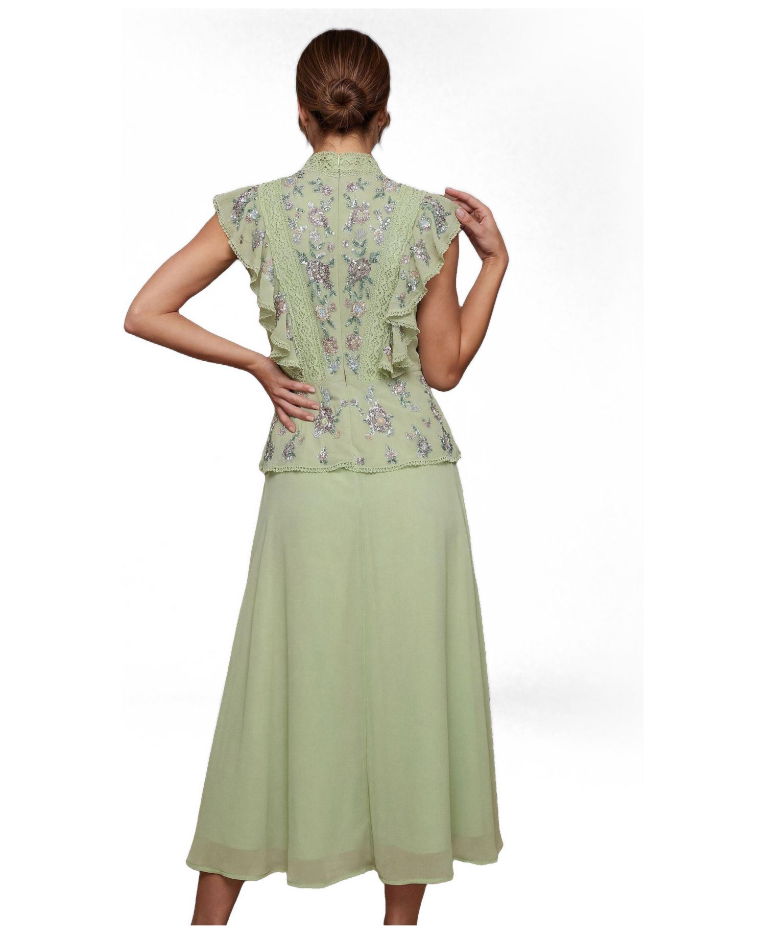 Petite Embellished Frill Midi Dress