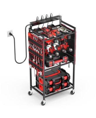 Power Tool Organizer Cart Charging Station Rolling Storage Rack
