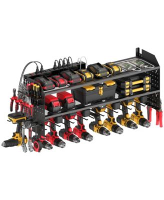 Power Tool Organizer Wall Mount Charging Station Drill Holder Utility Rack 8 Outlet Strip