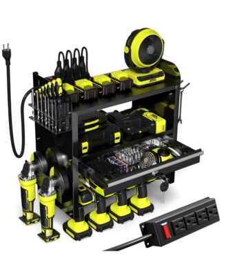 Power Tool Organizer Wall Mount Drill Rack Locking Drawers Metal Garage Workshop Storage Gift Men Father