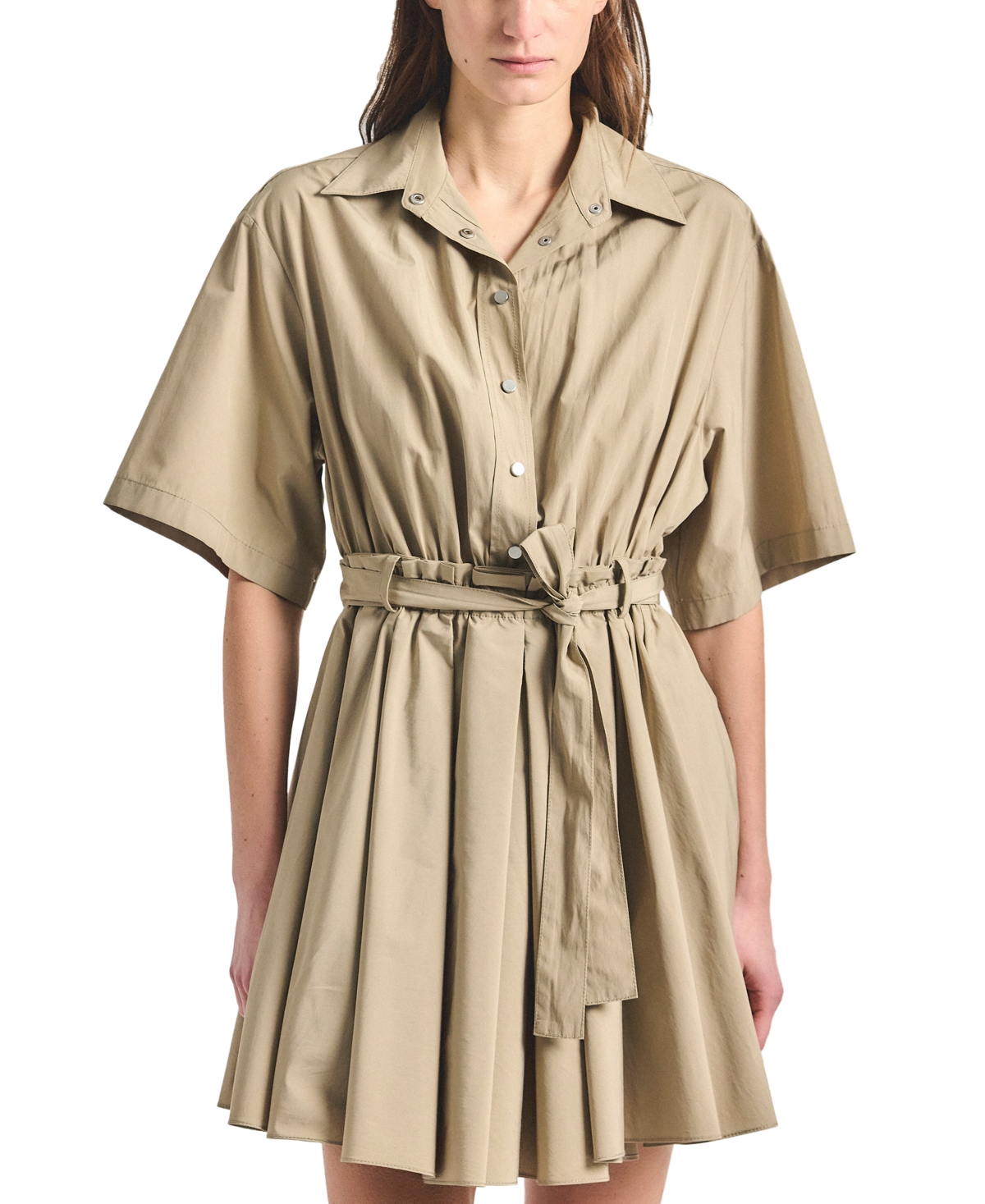 Derek Lam 10 Crosby Women's Alessia Short-Sleeve Pleated Belted Mini Dress