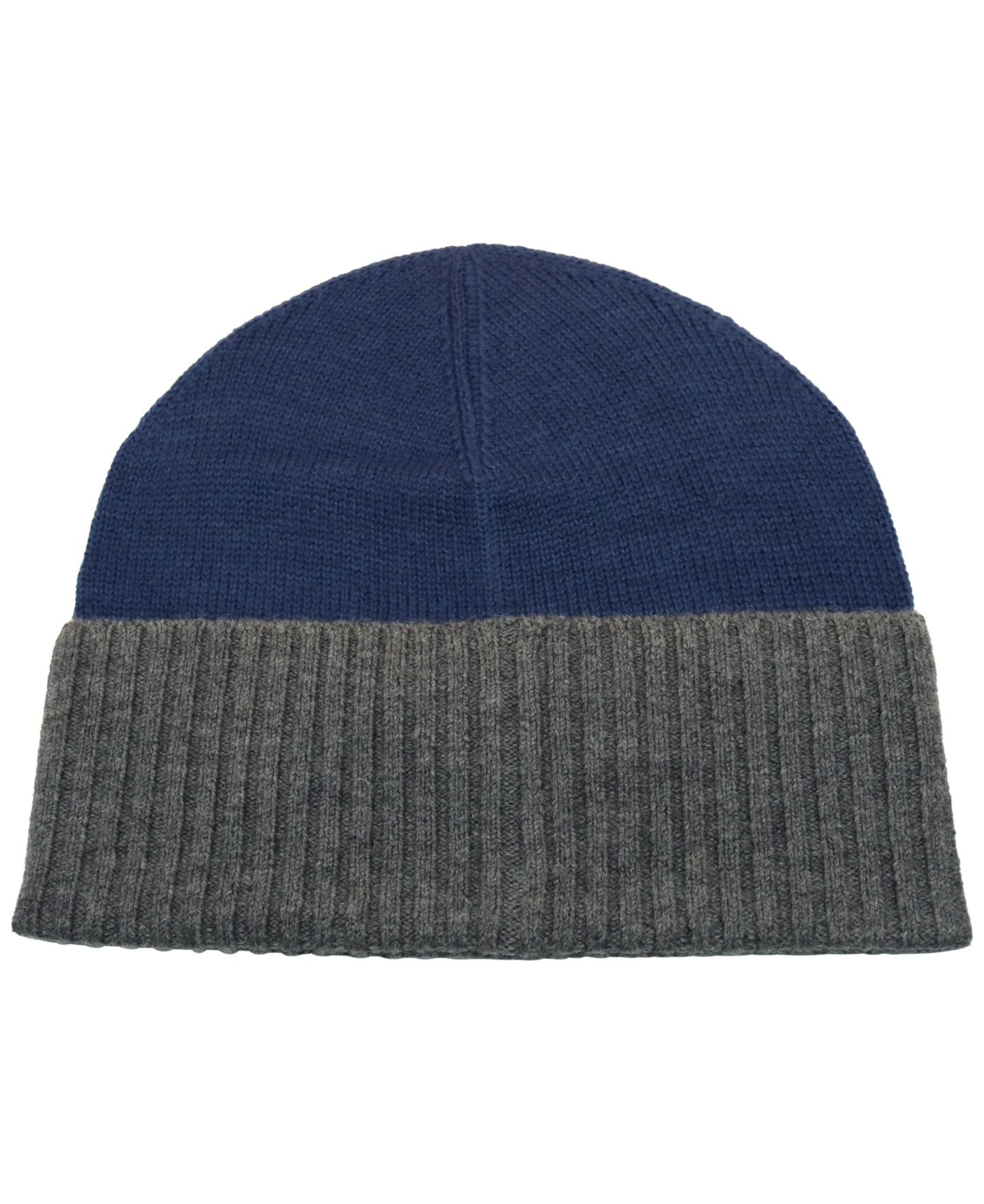 Мужская шапка Portolano Cashmere Folded Cuff Beanie Hat, цвет: Тёмно-синий / Серый — фото 1