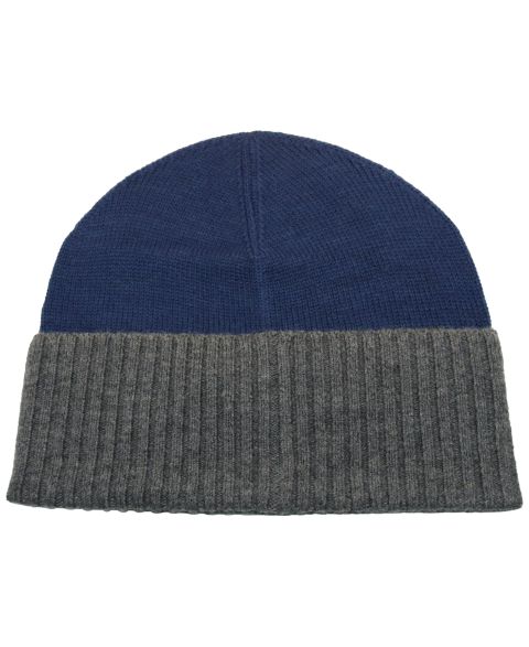 Мужская шапка Portolano Cashmere Folded Cuff Beanie Hat, цвет: Тёмно-синий / Серый