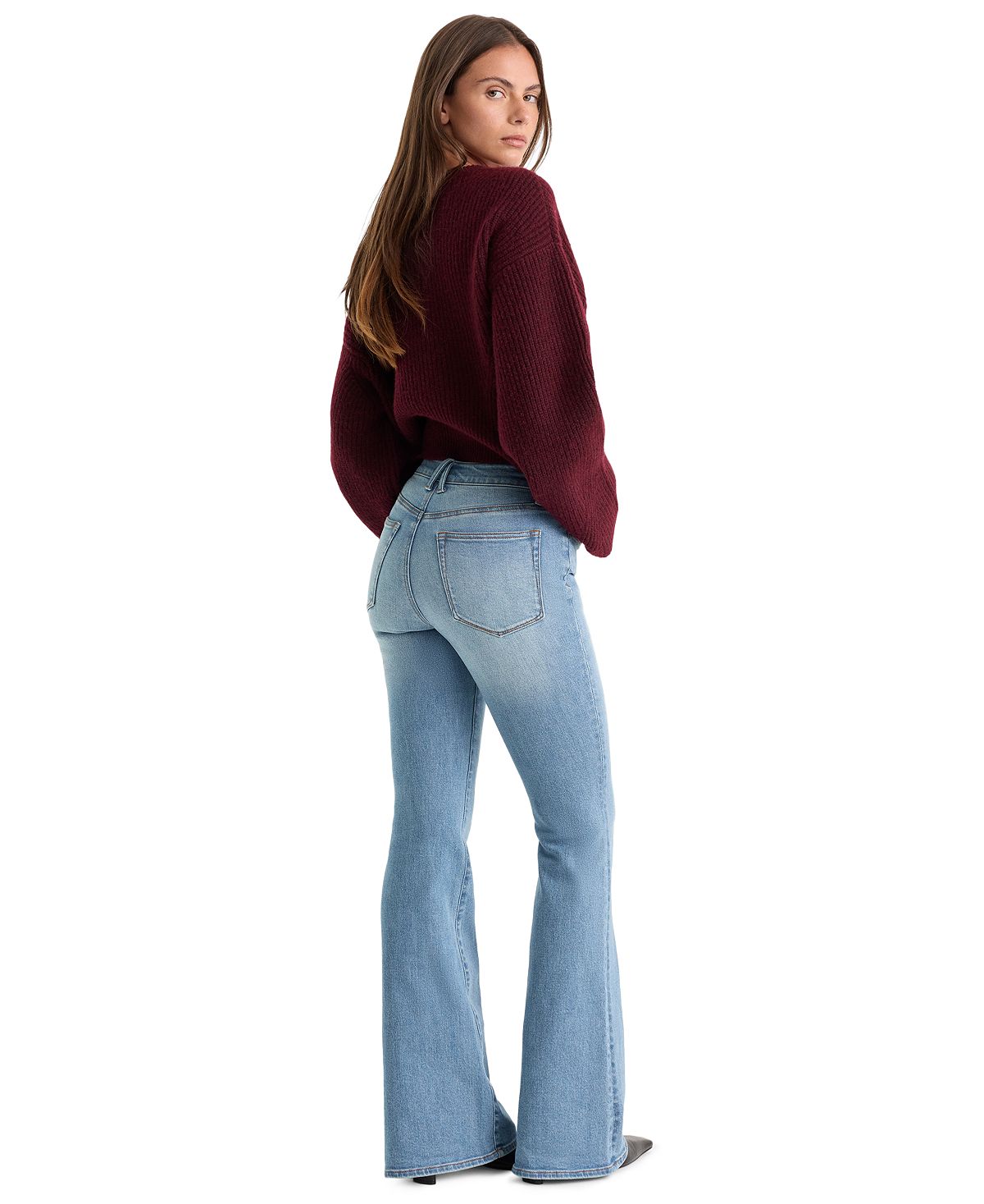 Good American Women's Good Legs Mid-Rise Flare Jeans view 5 — MAYCSS fashion products