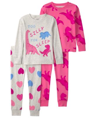 Toddler Girls' 2T-5T Dino Heart Long-Sleeve Pajama, 4-Piece Set 