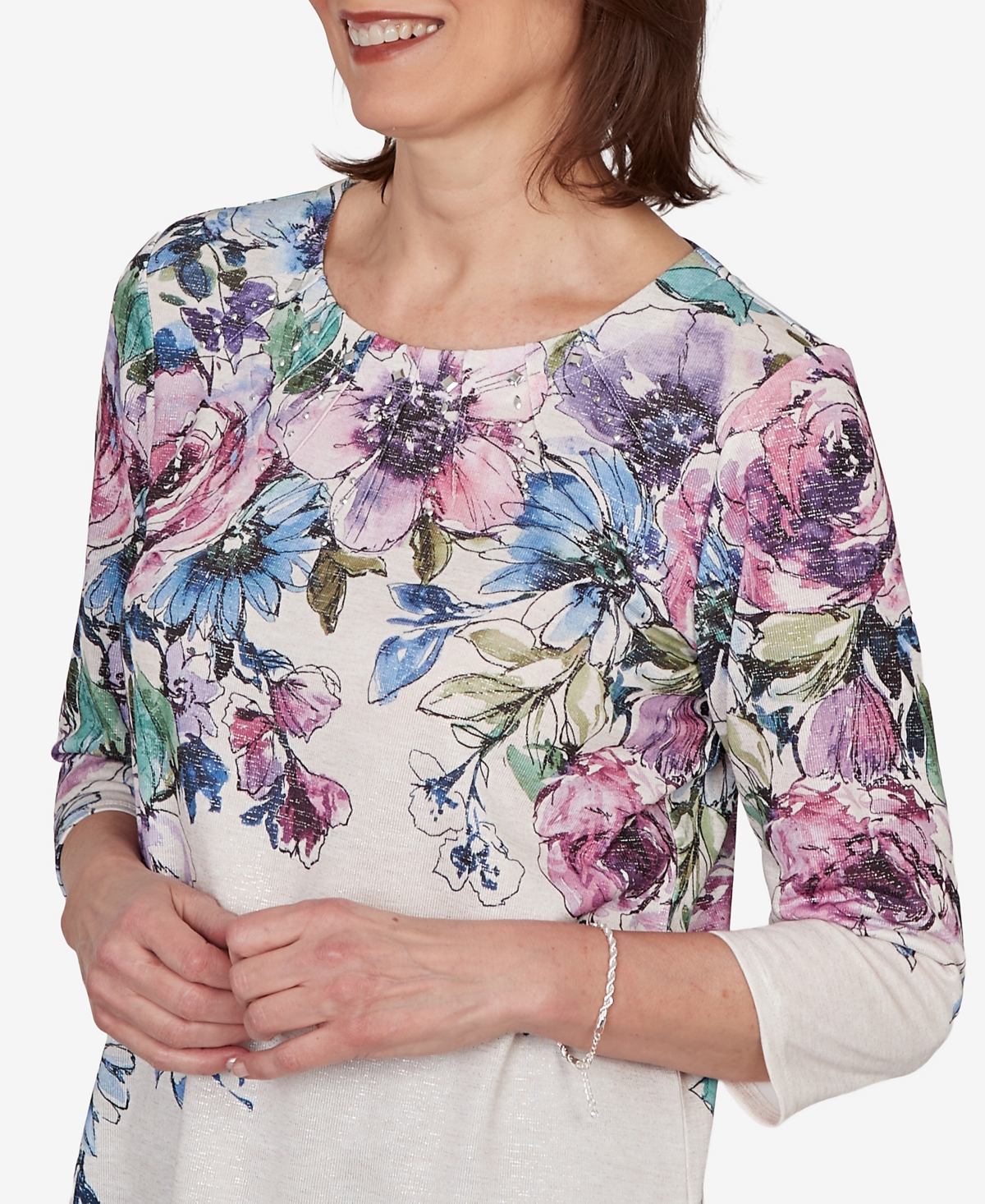 Alfred Dunner Petite Falling Roses Knit Top