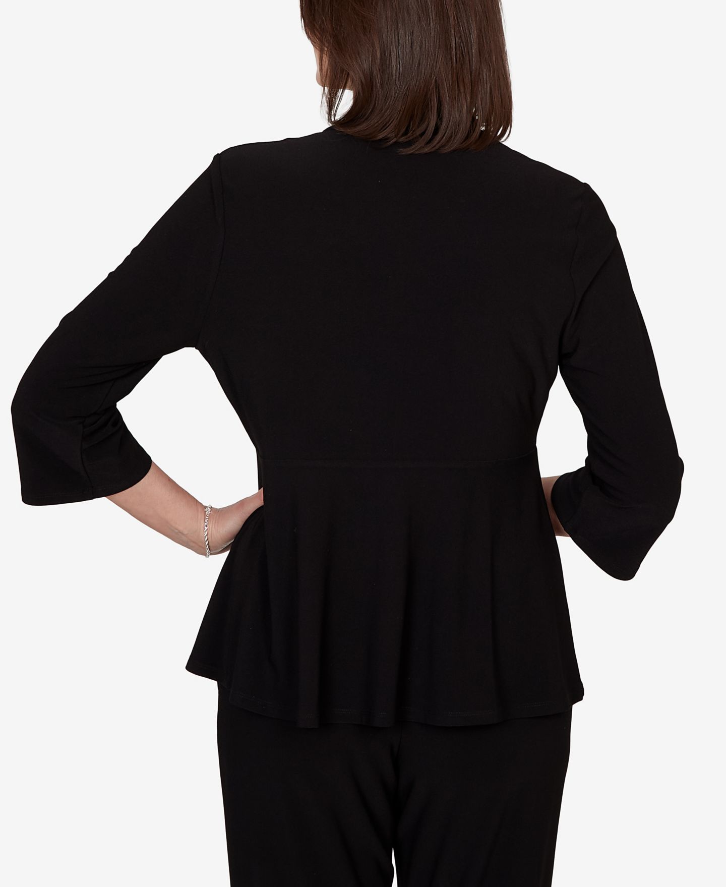 Женский кардиган Alfred Dunner Petite Light Open Crepe Cardigan Top, цвет: Чёрный — фото 5