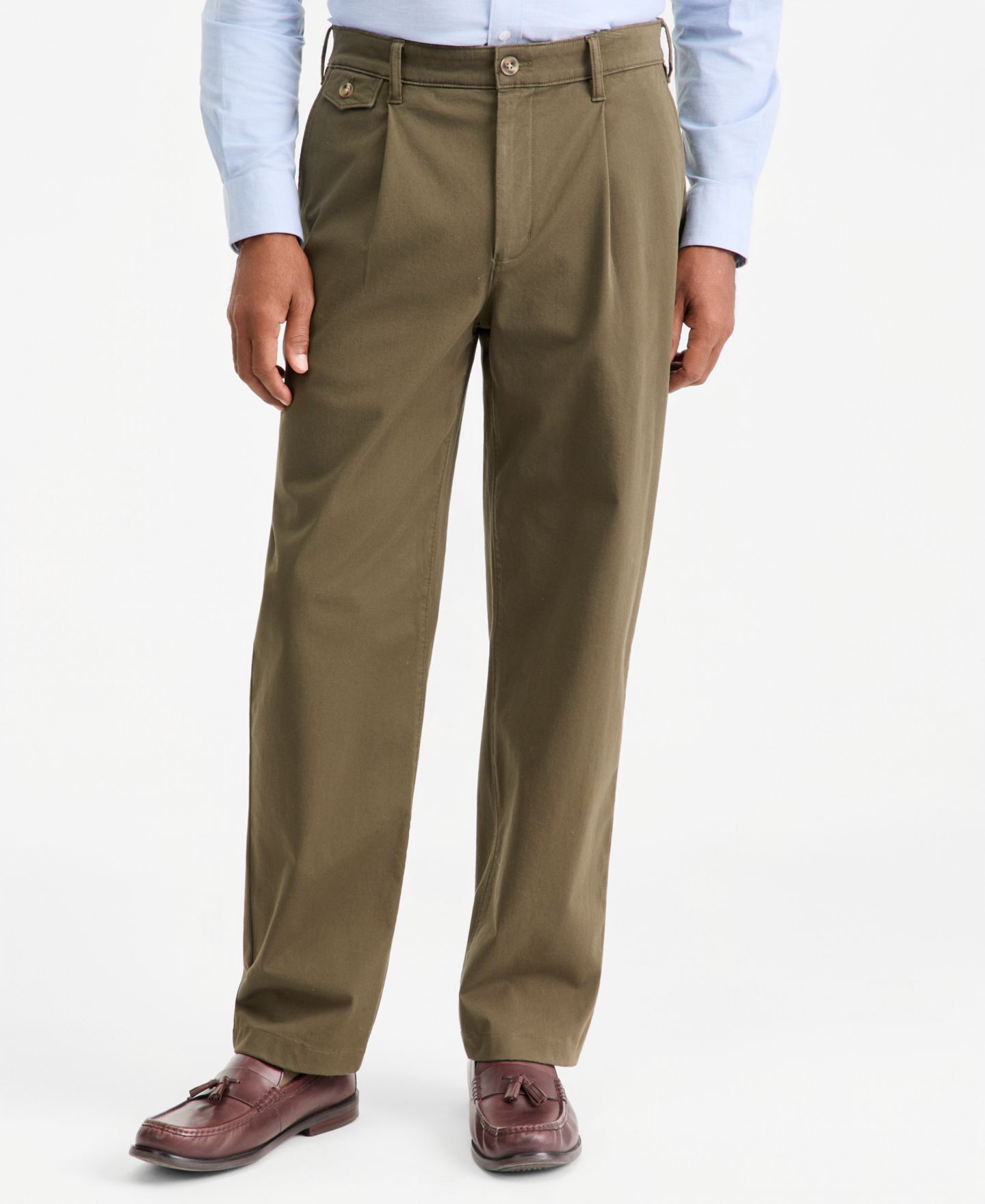 Мужские брюки Club Room Relaxed-Fit Pleated Chinos, Macy's Exclusive, цвет: Глубокий оливковый — фото 4