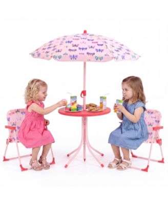 Kids Picnic Table Outdoor TableandChair Set 2 Folding ChairsandAdjustable Umbrella