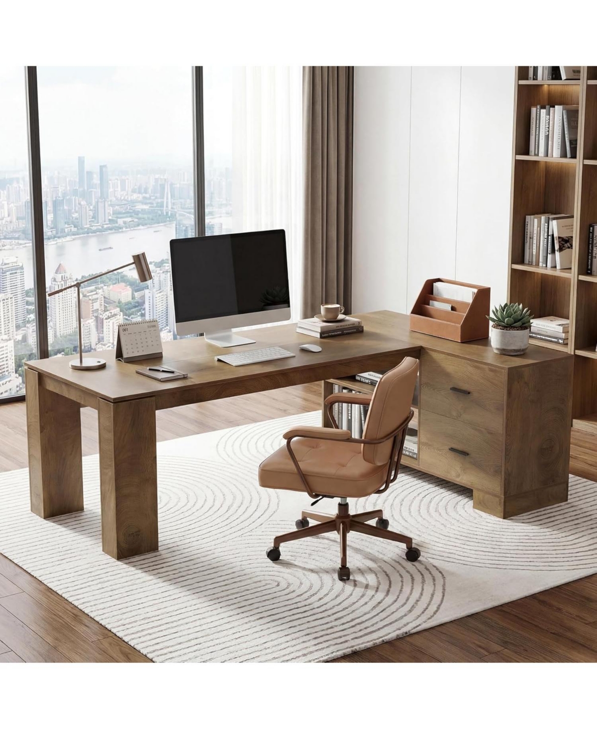 Tribesigns 78.7" L Shaped Office Desk with Drawers, Executive Computer Desk with Open Shelves Storage, Farmhouse Wooden L Desks Business Furniture