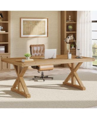 Solid Wood Executive Desk, 63-Inch Home Office Computer Desk with Sturdy Legs, Farmhouse Simple Writing Study Table Business Workstation