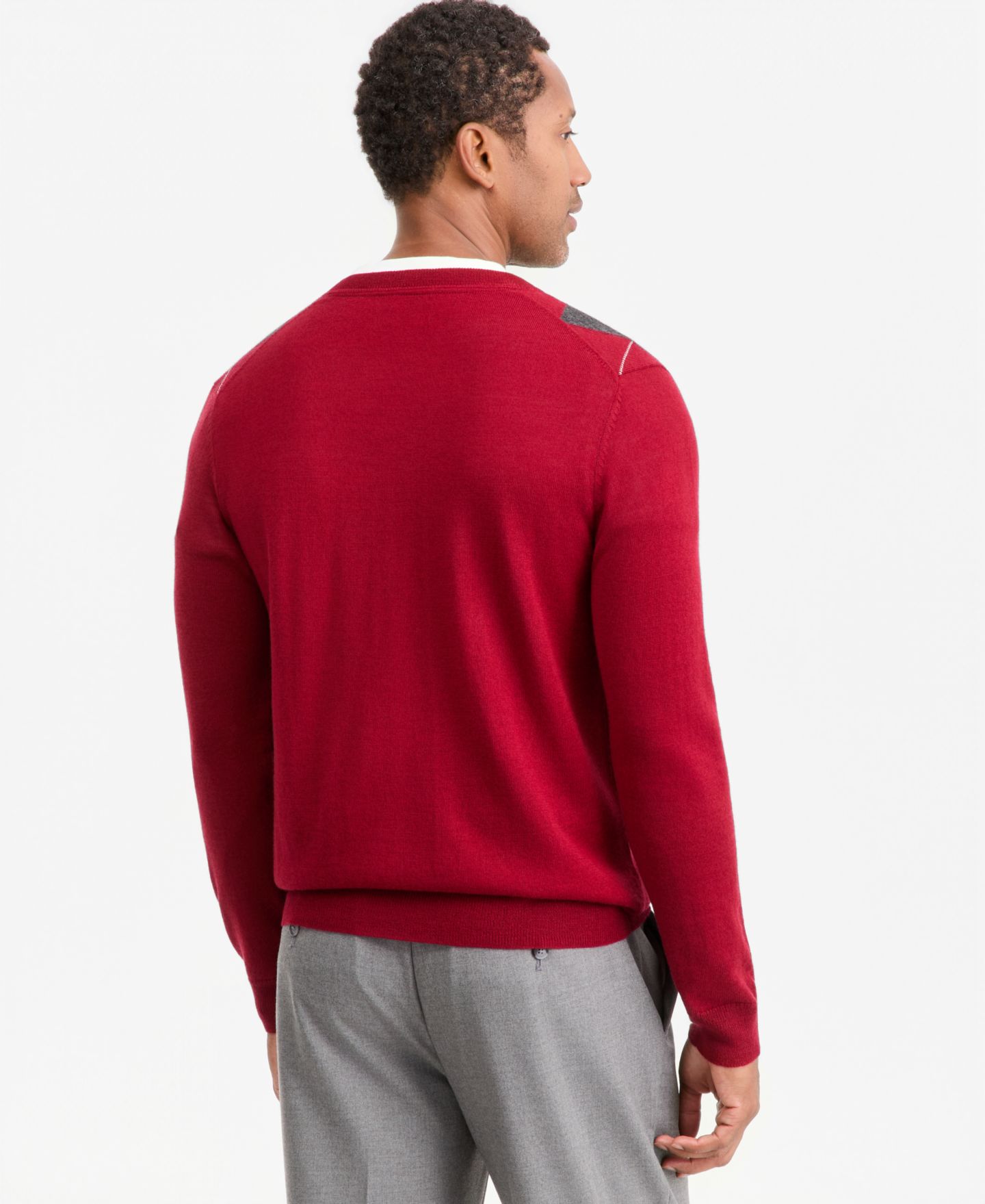 Мужской свитер Club Room Argyle V-Neck, цвет: Вишнёвый — фото 4
