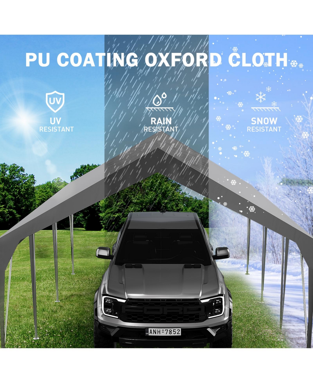 homfan Carport Canopy with Steel Frame, Heavy Duty Pe Vehicle Shelter for Cars Trucks Boats Driveway Backyard Patio