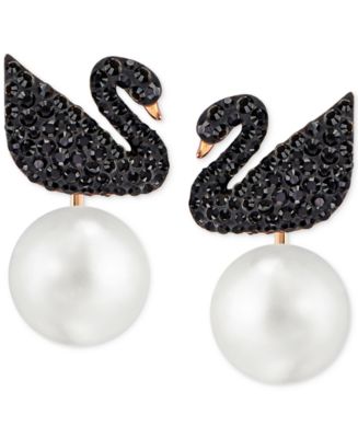 Rose Gold-Tone Crystal Pavé Black Swan and Pearl Drop Earrings Reviews - - Jewelry & Watches - Macy's