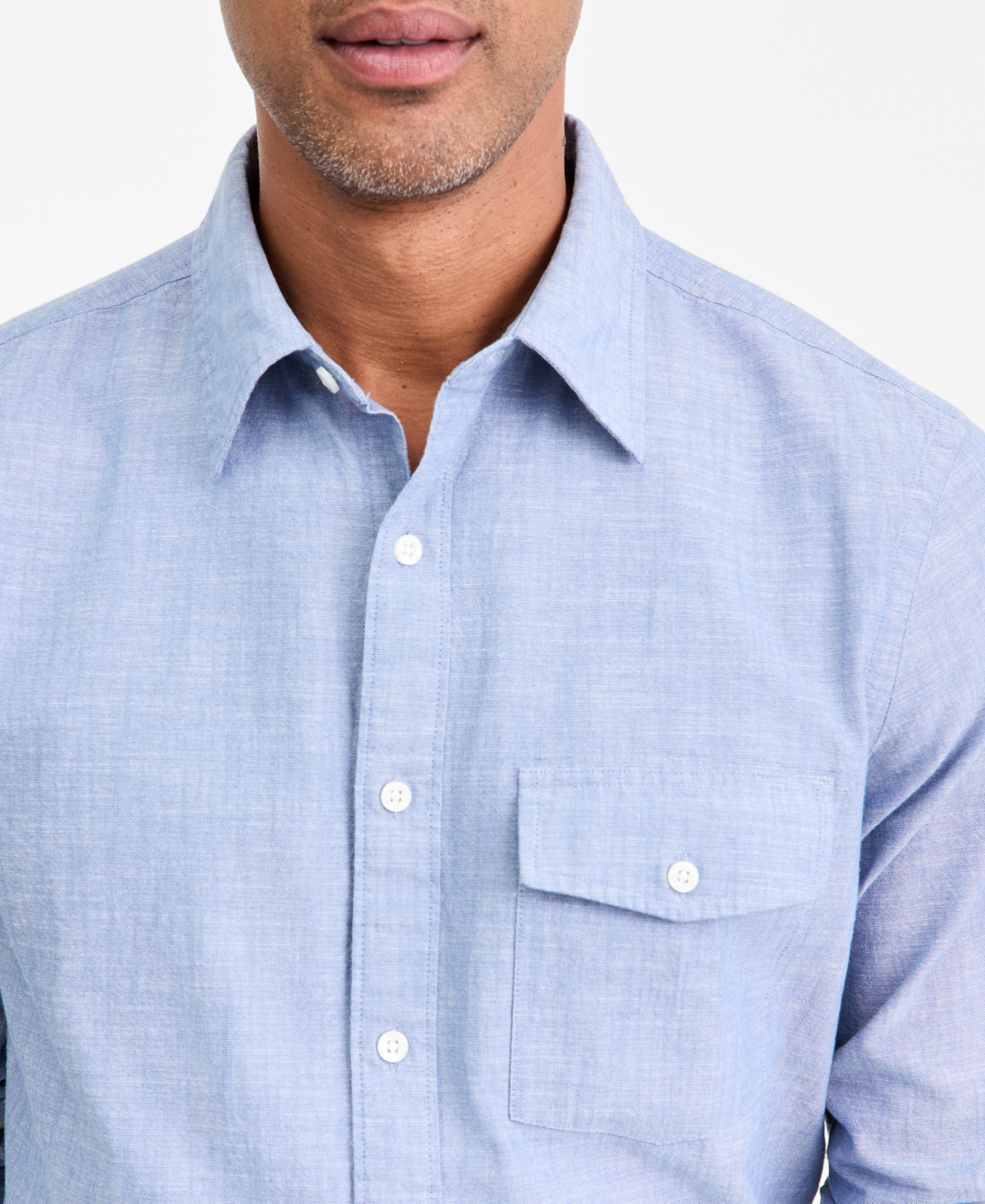 Club Room Men's Cotton Chambray Flap-Pocket Shirt, Macy's Exclusive