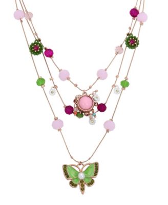 Faux-Stone Butterfly Charm Layered Necklace