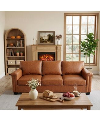 87.8'' Modern 3 Seater, Faux Leather Couch with 22" Deep Seat, Wide Square Arms, Firm Cushions, Heavy Duty Frame, Easy to Clean for Apartment, Office