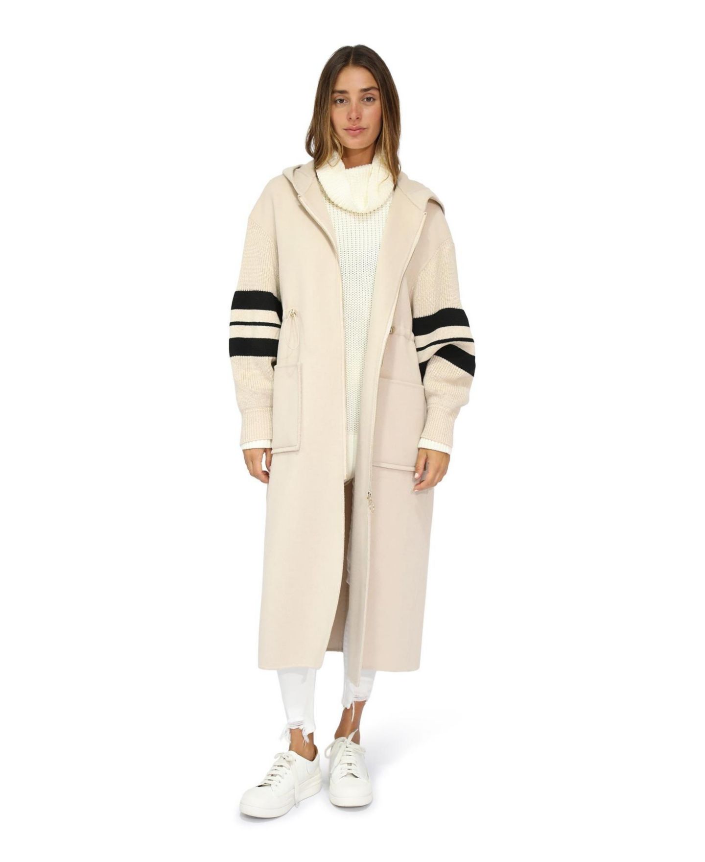 Женские куртки Belle & Bloom Cool Kid Hooded Coatigan, цвет: Кремовый / Чёрный — фото 1