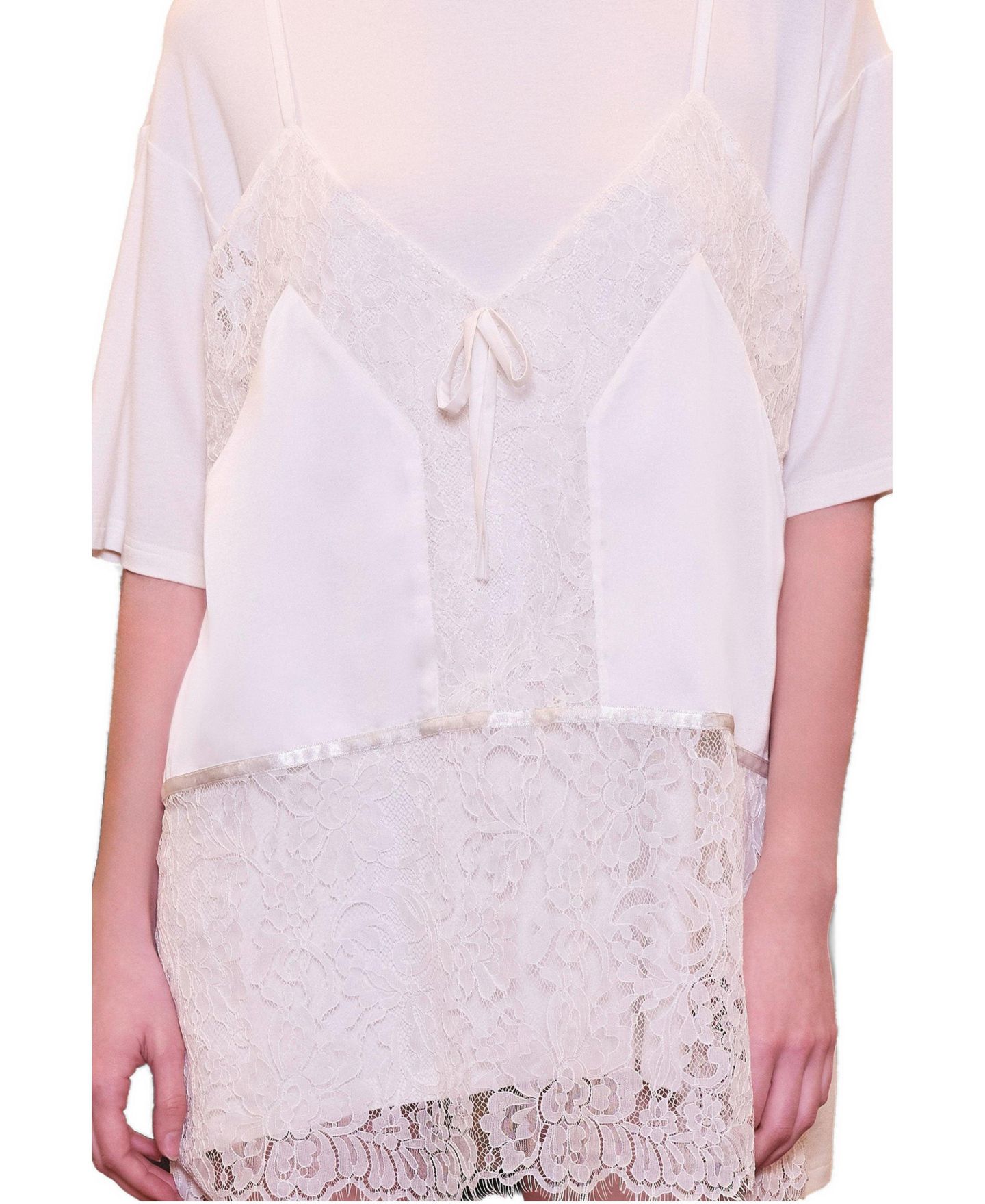 Женское платье PCFG Daydreamers Mini T-Shirt Dress With Lace And Satin Details, цвет: Белый — фото 3