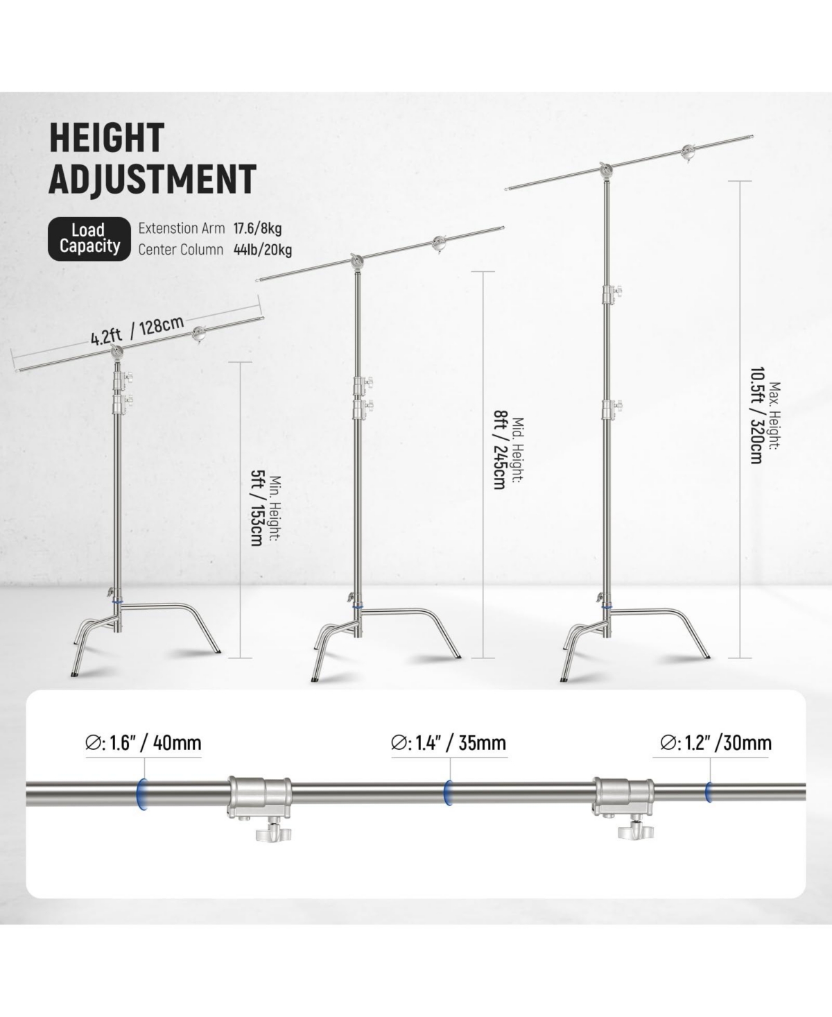 Neewer SC320Q Photography Light Stand with 10.5feet, 4.2feet, 44lb