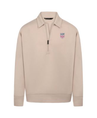 Men's Khaki USMNT Luxe Signature Quarter-Zip Tri-Blend 3-D Patch Sweatshirt