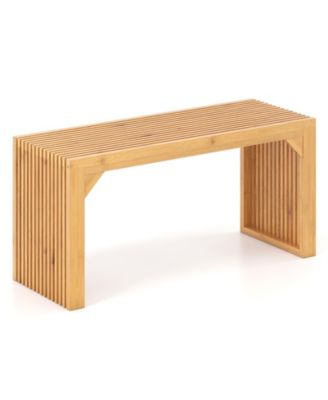Wicker Dining Bench with Solid Wood Frame for Indoor Outdoor