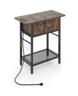 End Table with Built-In Charging Station and Flip Top Compartment