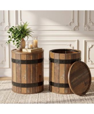 19.68" Barrel Side Table with Hidden Storage, 24" Tall Sofa Side Bedside Nightstand for Living Room