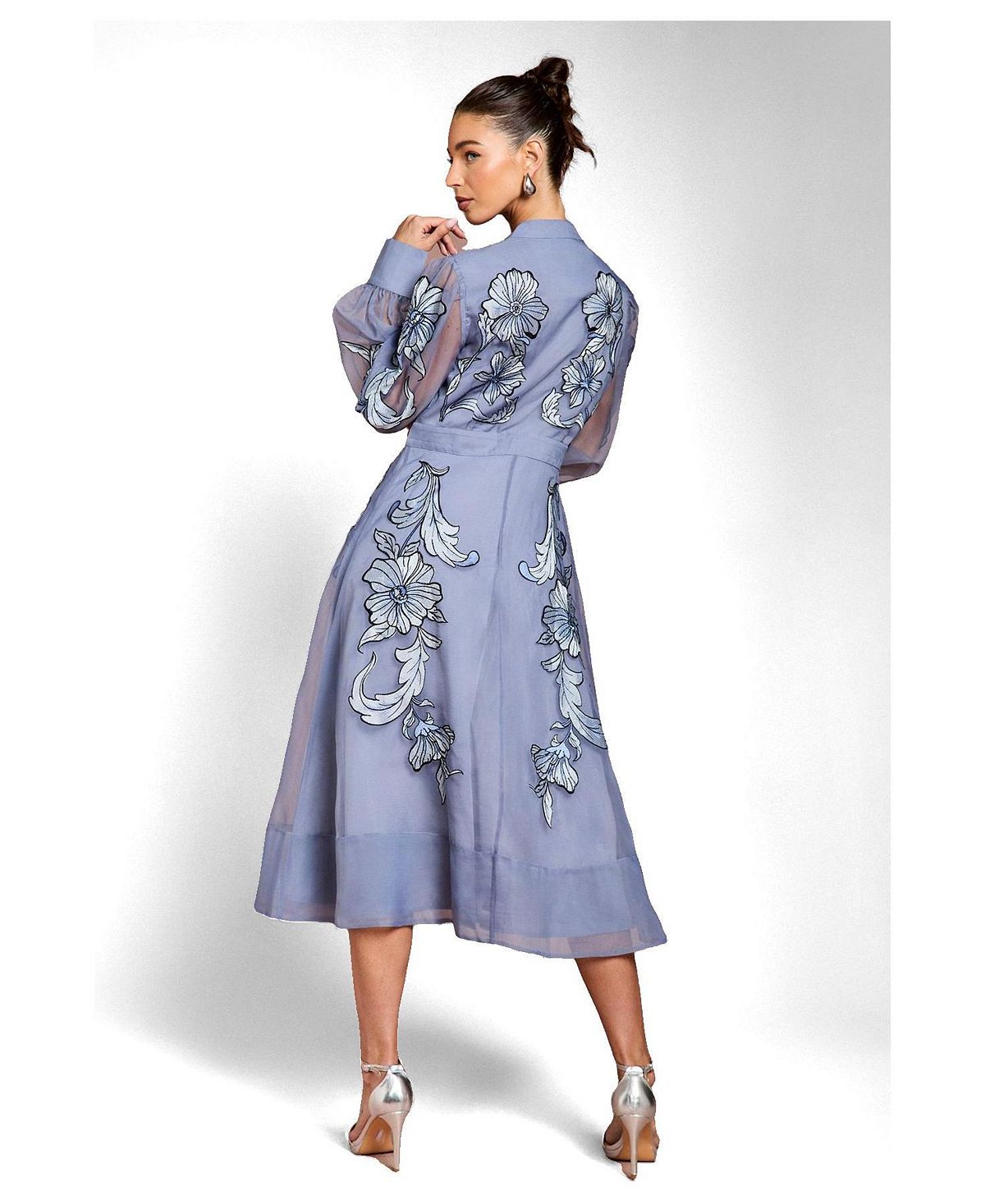 Coast Women's Embroidered Sheer Sleeve Midi Dress view 3 — MAYCSS fashion products