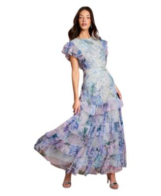 Women's Embroidered Ruffle Floral Maxi Dress