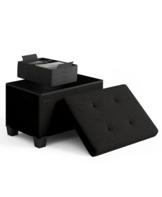 16-Inch Velvet Cube Storage Ottoman with Bin, Small Foot Stool and Seat for Living Room