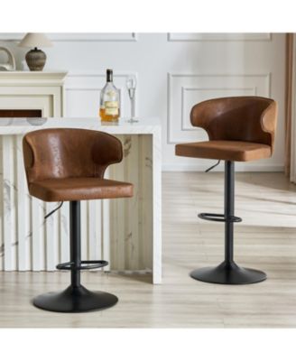 Modern Bar Stools Set of 2, with Back and Footrest, Adjustable PU Leather Swivel Bar Stools, 360degree(s)Swivel Barstools, for Kitchen Island