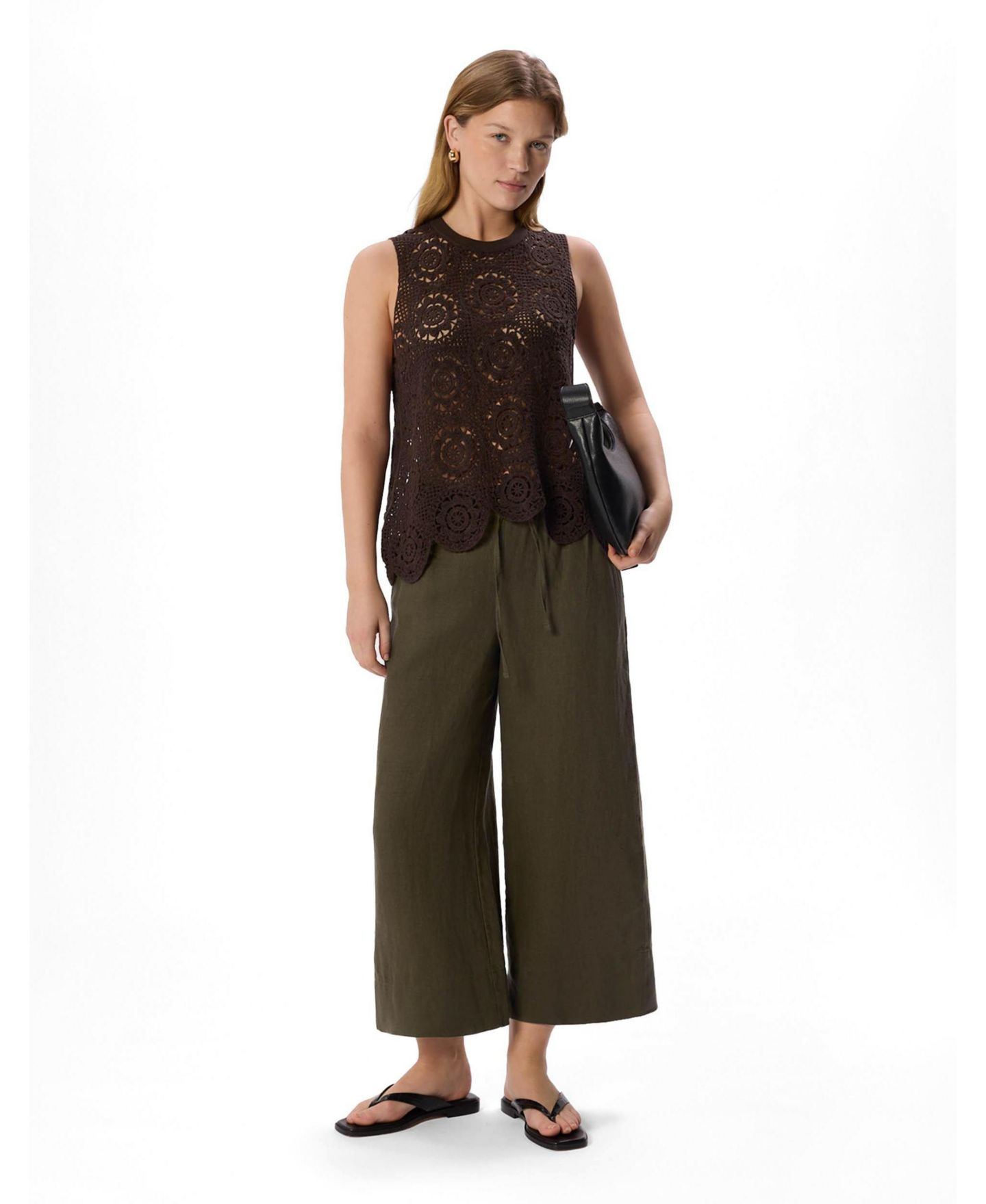 Женские брюки Whistles Elasticated Linen Crop, цвет: Хаки — фото 2