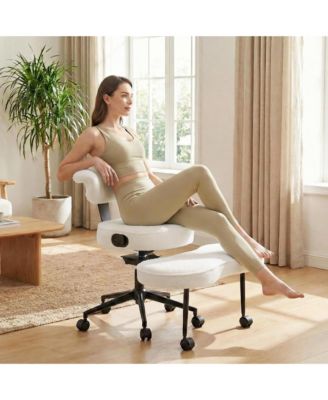 Cross-Legged Office Chair with Lumbar Support, 360 Degrees Swivel Footrest, Wheels and Adjustable Height for Home Office, Meditation and Yoga