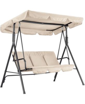 3-Seat Outdoor Porch Swing Chair - Adjustable Canopy Patio Glider Bench with Thick Cushions and Steel Frame for Backyard and Garden