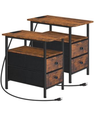Sofa Side Table Set of 2 with Built-in Charging Station and Storage