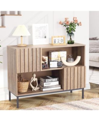 Fluted Console Table, Mid Century Entryway Table with Storage Shelf and Cabinet, Modern Sideboard Buffet Cabinet