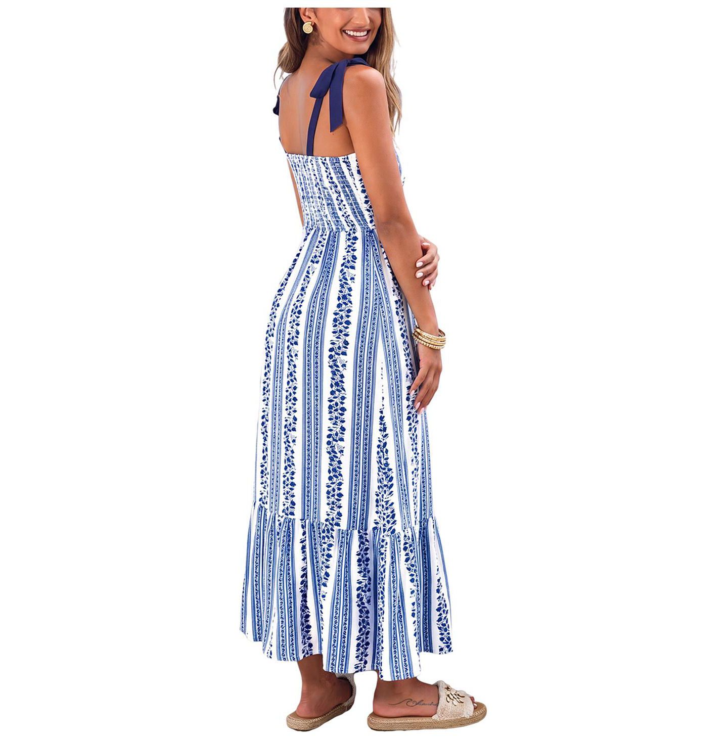 Женское платье Cupshe Summer Rain Striped Maxi Beach, цвет: Средний синий — фото 3