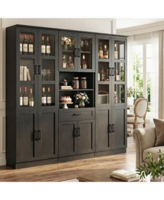 Set of 3 Kicthen Storage Pantry Cabinet with Glass Door and Drawer
