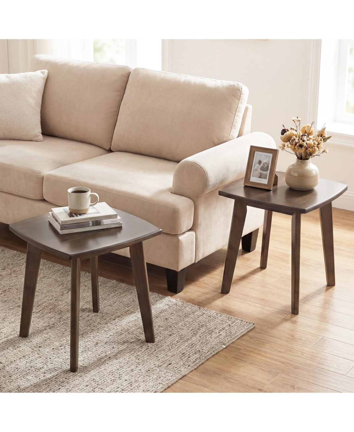Slickblue Solid Rubber Wood Side Table with Thickened Top and Curved Edge Design