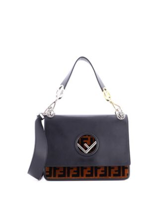 Medium Kan I F Shoulder Bag Leather and Zucca Velvet