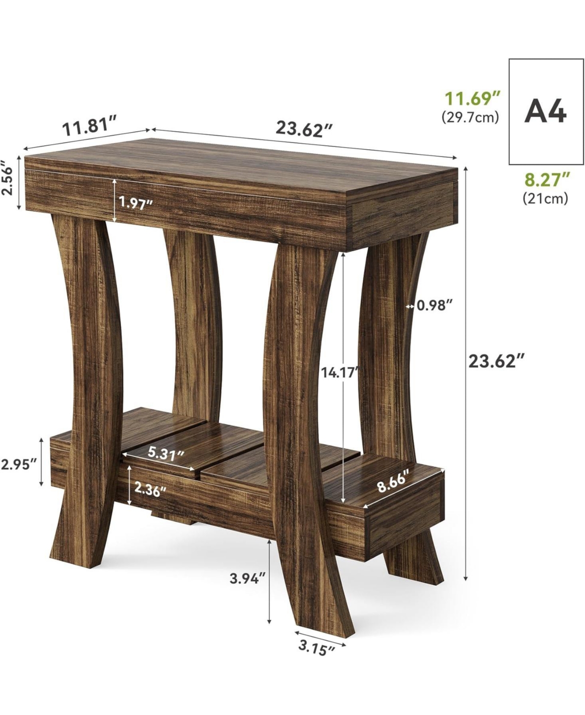 Tribesigns Narrow Side Table: 2-tier with wood legs. Small nightstand for bedroom, living room, small spaces
