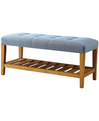 Tufted Fabric Upholstered Storage Bench with Shelves