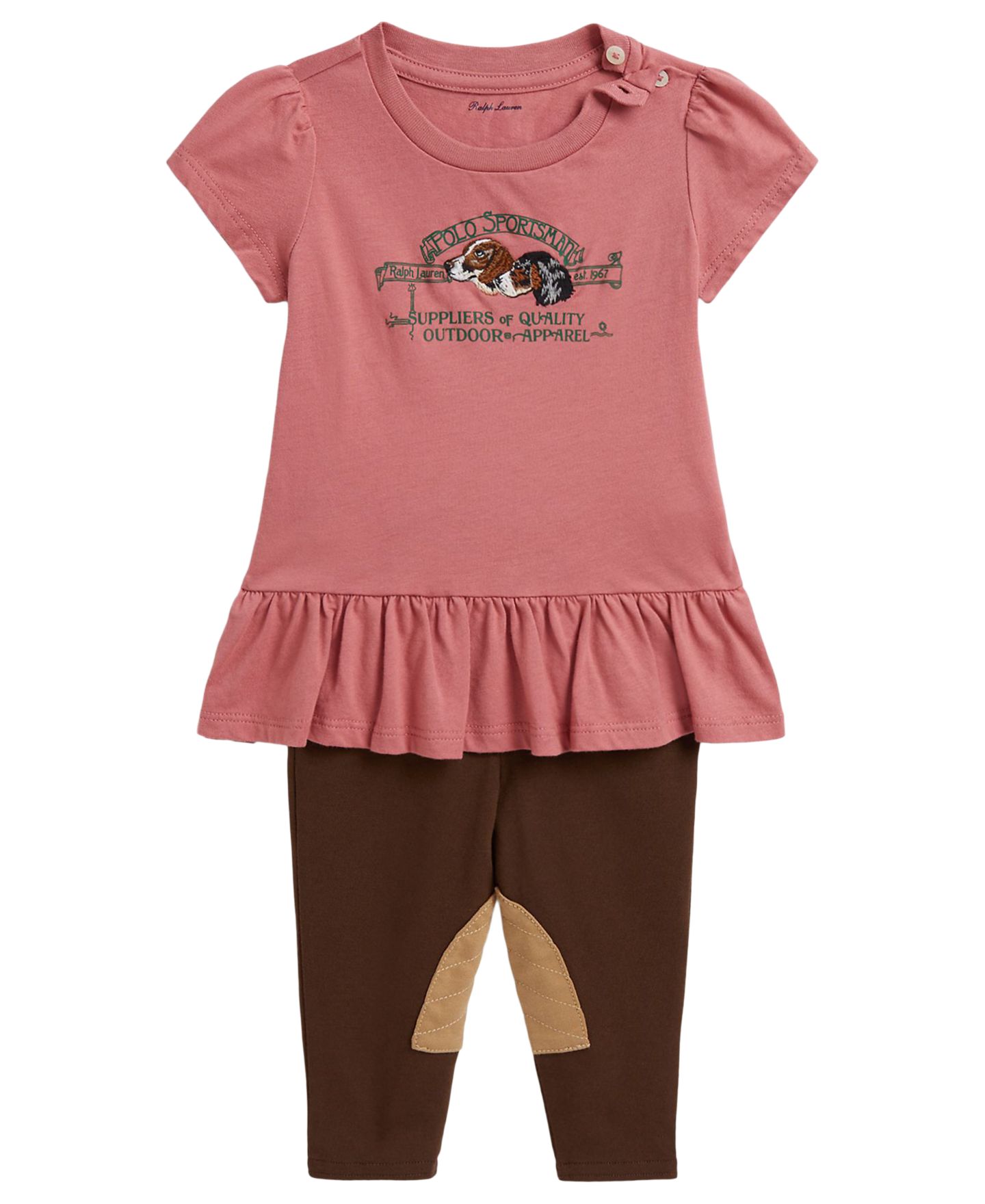 Polo Ralph Lauren Baby Girls' Polo Sportsman Jersey T-Shirt and Leggings, 2-Piece Set, цвет: Холщовый розовый — фото 1