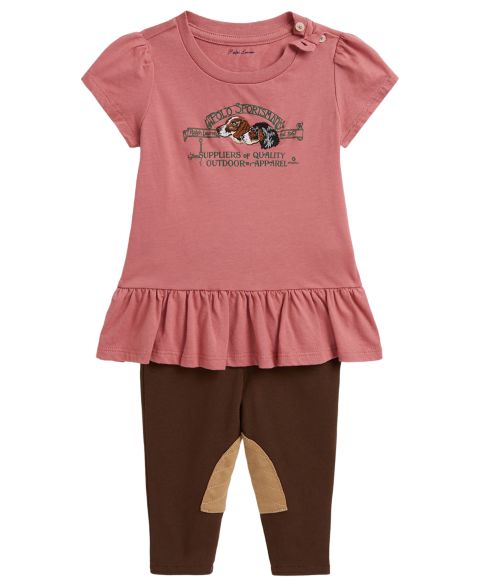 Polo Ralph Lauren Baby Girls' Polo Sportsman Jersey T-Shirt and Leggings, 2-Piece Set, цвет: Холщовый розовый