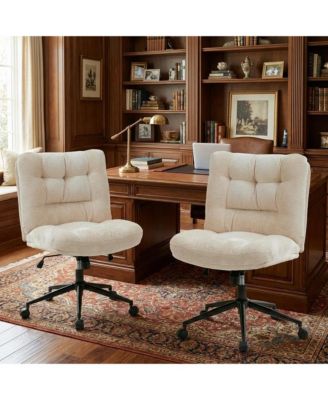 Set of 2 Office Chairs with Wheels, Chenille Armless Vanity Desk Chair with Swivel and Adjustable Height for Bedroom or Home Office