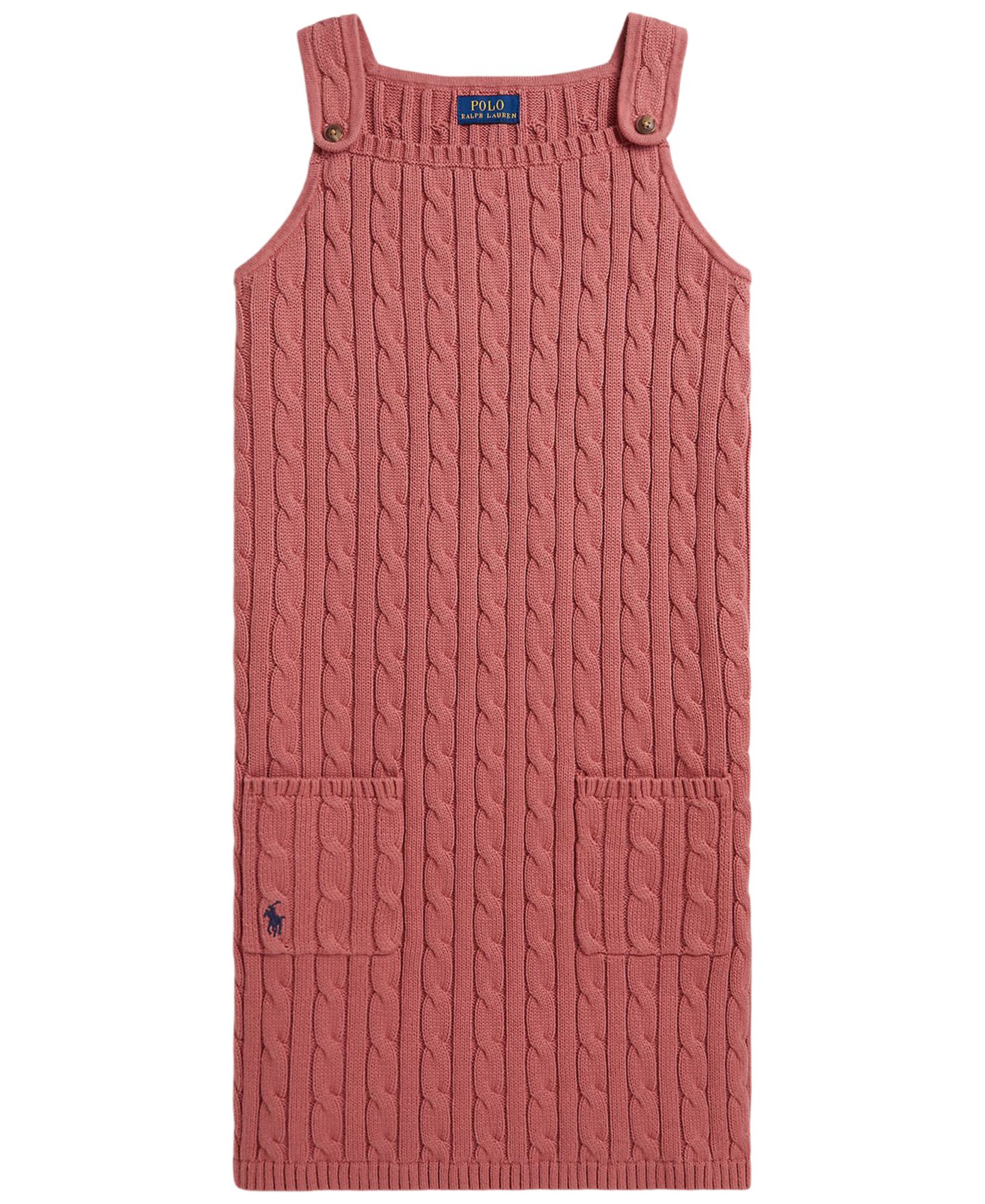 Платье Polo Ralph Lauren Cable-Knit Cotton Sleeveless Sweater Dress для девочек, цвет: Холщовый розовый — фото 1