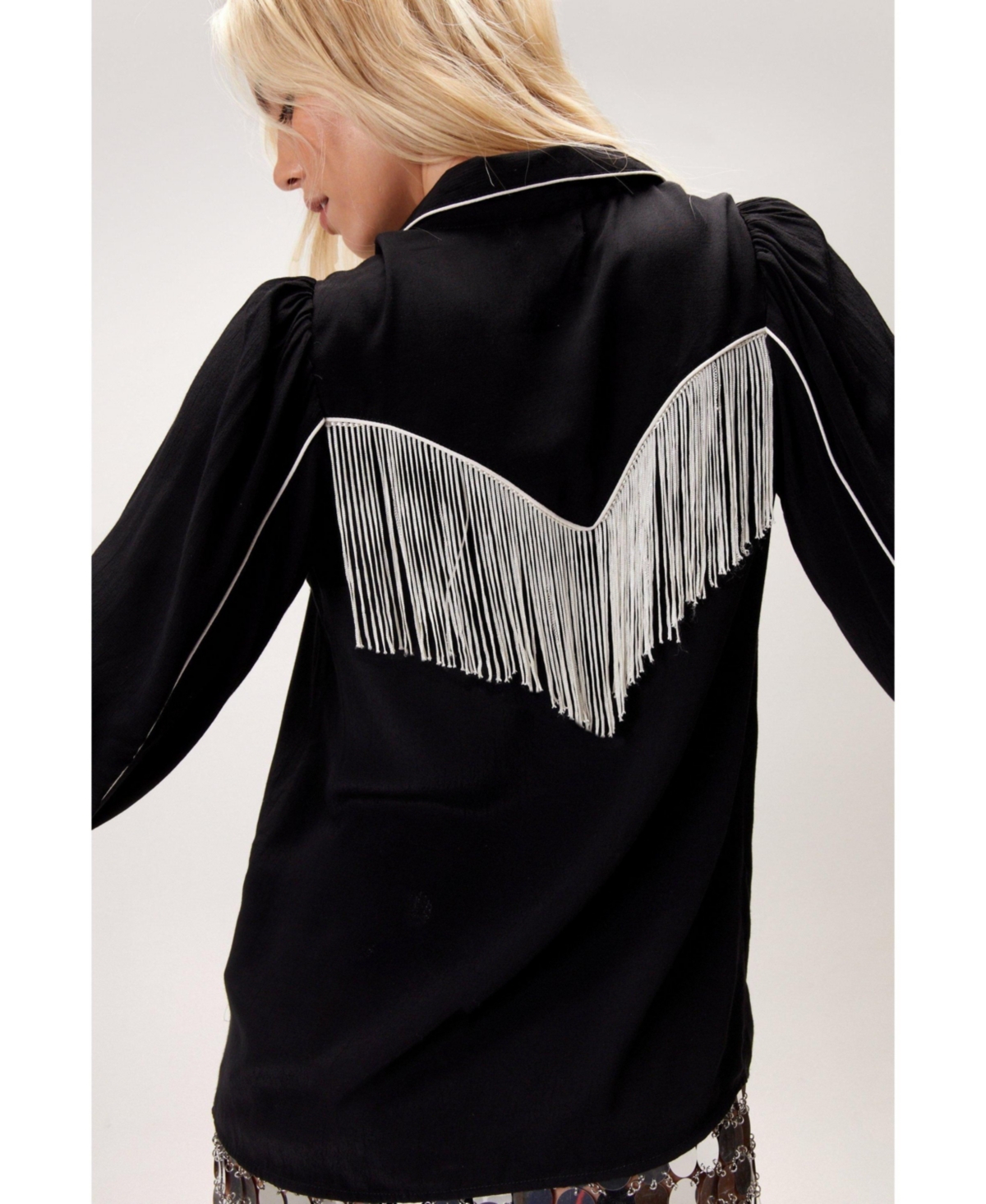 Nasty Gal Women's Embroidered Fringe Western Shirt
